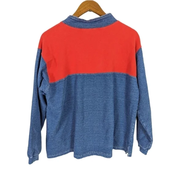 VTG Elisabeth Liz & Co Retro Cotton Denim & Red Half Zip Pullover Sweatshirt - Picture 2 of 6
